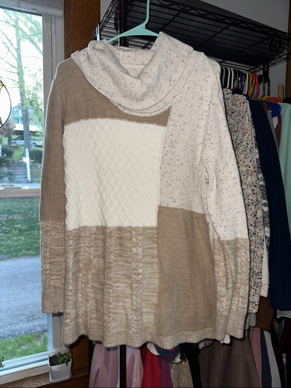 Calvin Klein Cream and Tan Colorblock Cowl Sweater